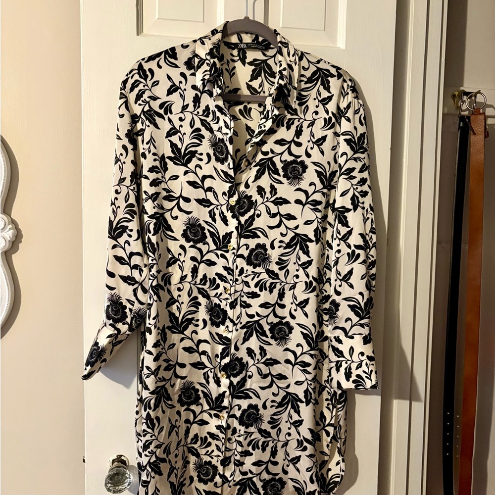 Zara Monochrome Leaf Print Dress